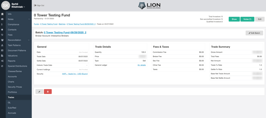 LION by Tower Fund Services Prices and trade operations