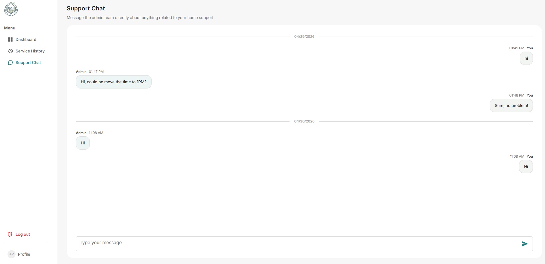NEST support chat