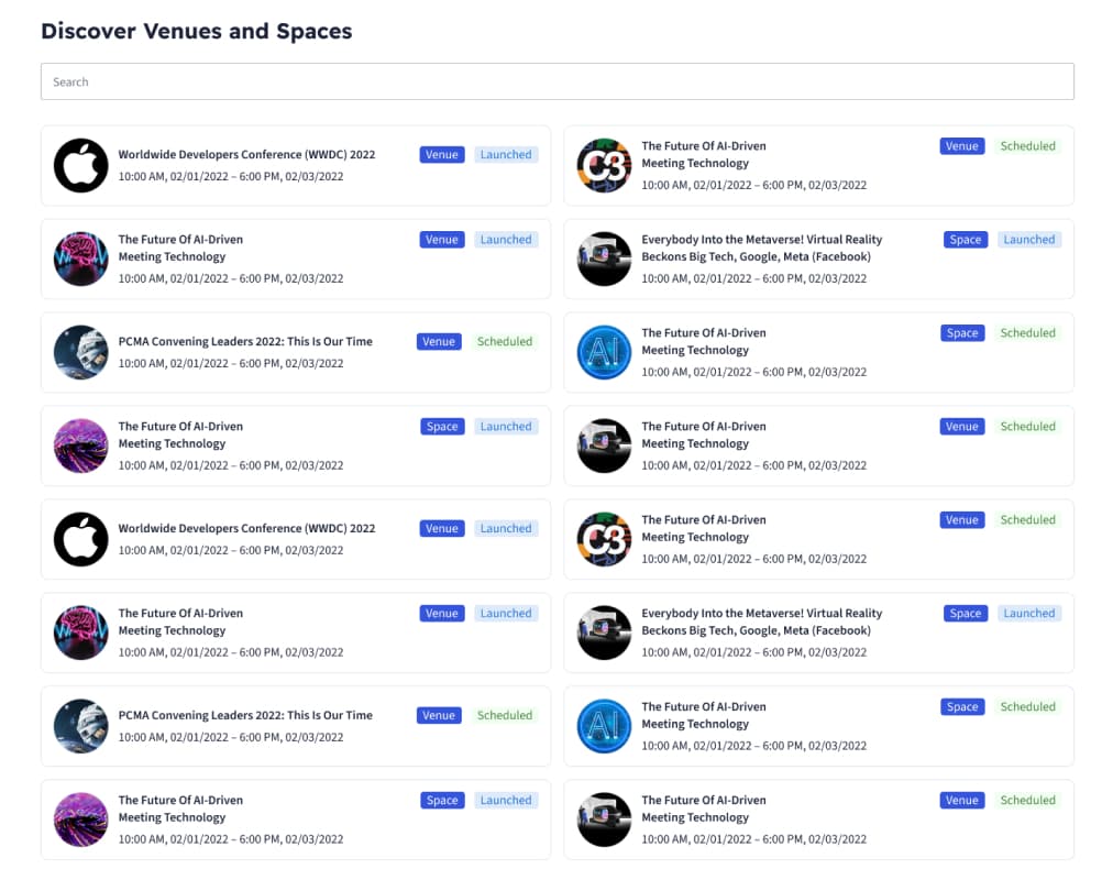 EventSpace Discover Venues and Spaces Page