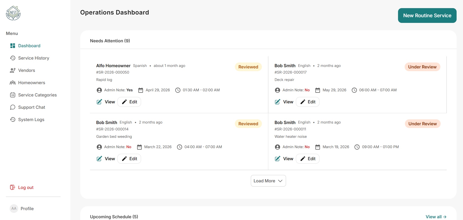 NEST operations dashboard