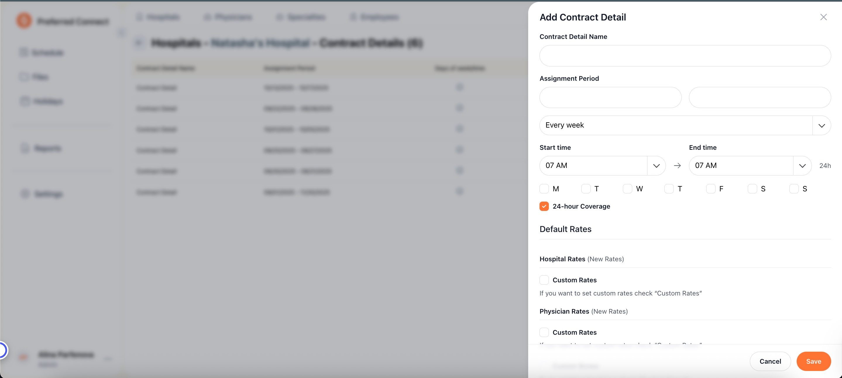 Contract detail with rate configuration