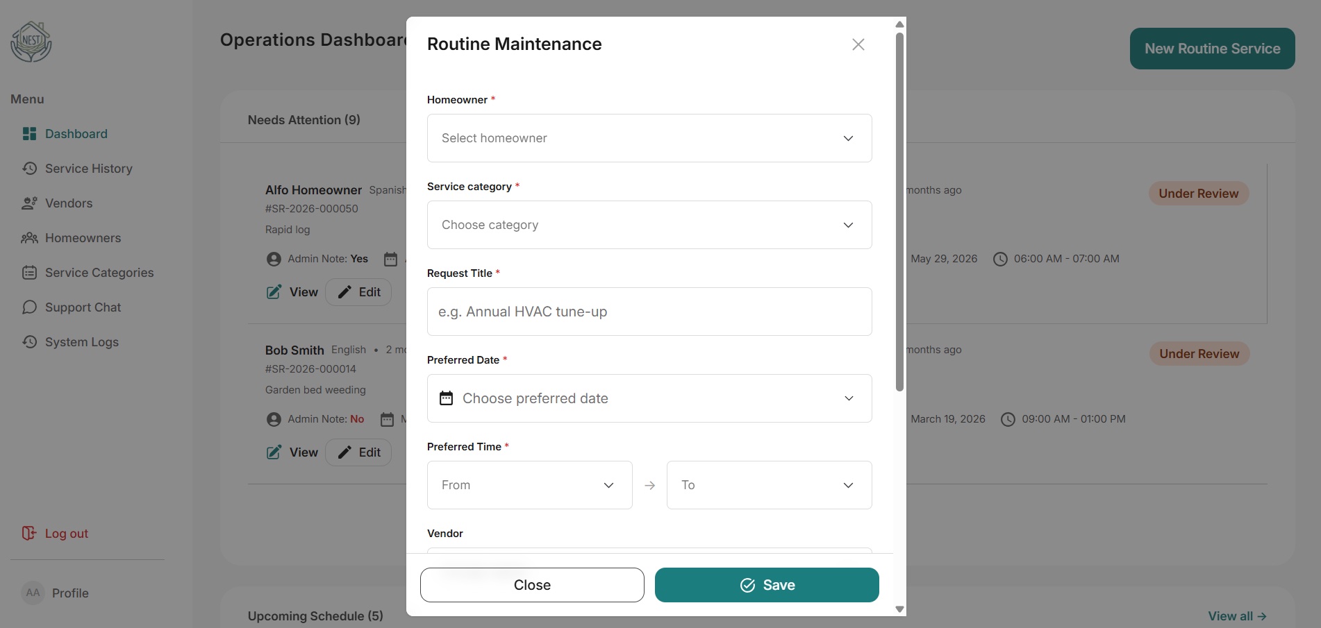 NEST routine maintenance scheduling