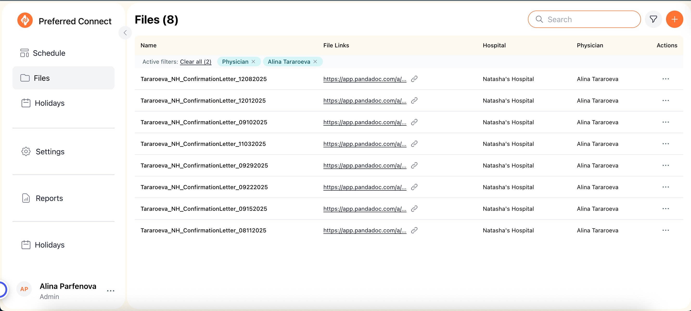 Signed confirmation letters stored in Preferred Connect