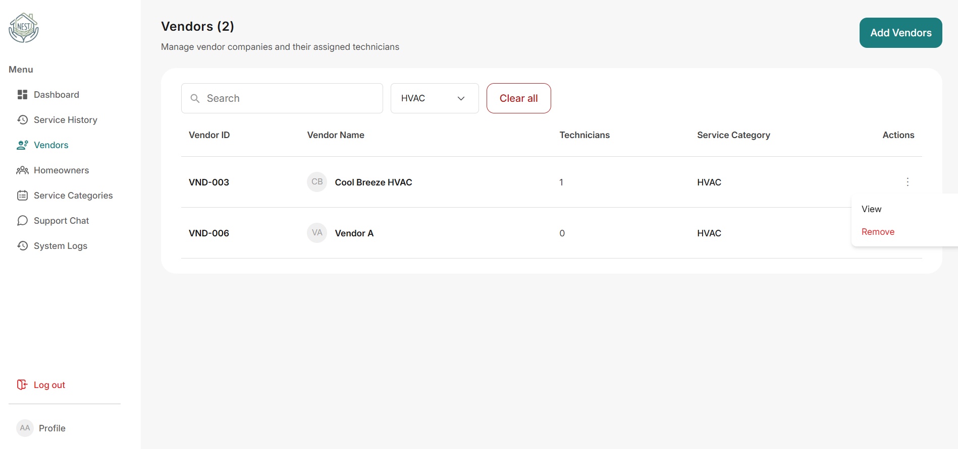 NEST vendor directory