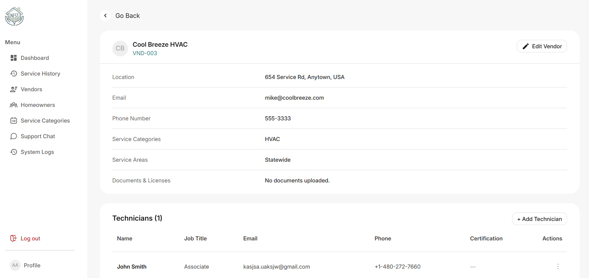 NEST vendor profile