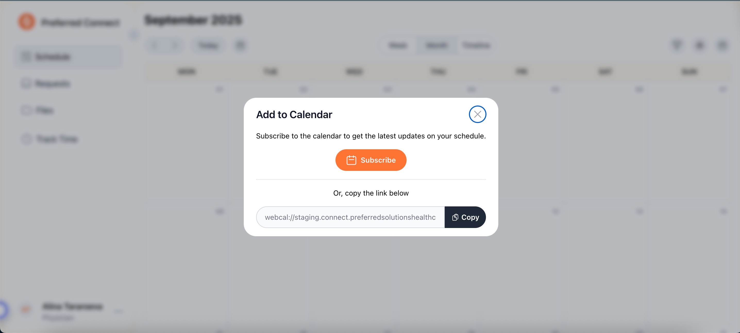 Calendar subscription in Preferred Connect