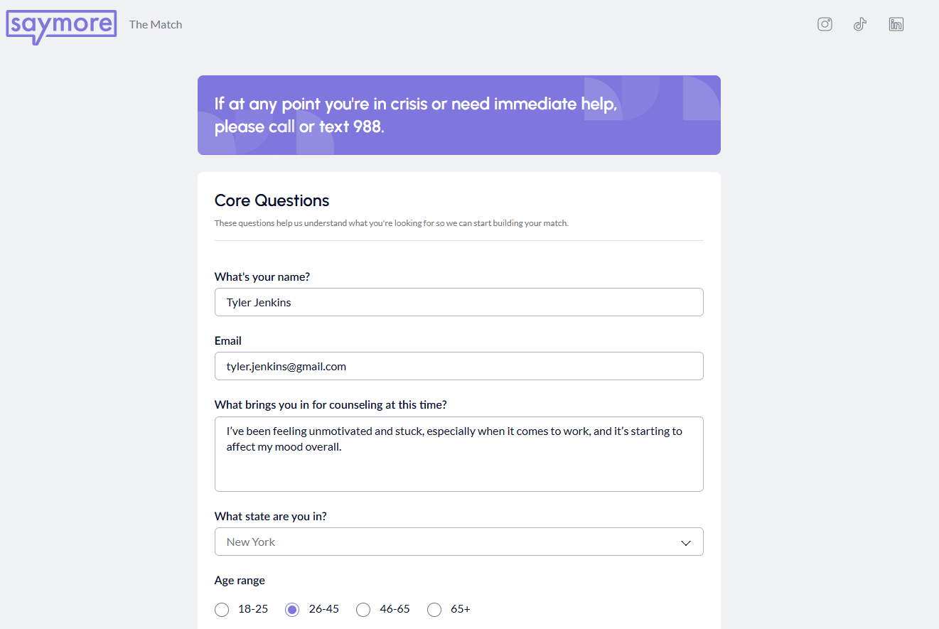 The Match - User Intake Flow